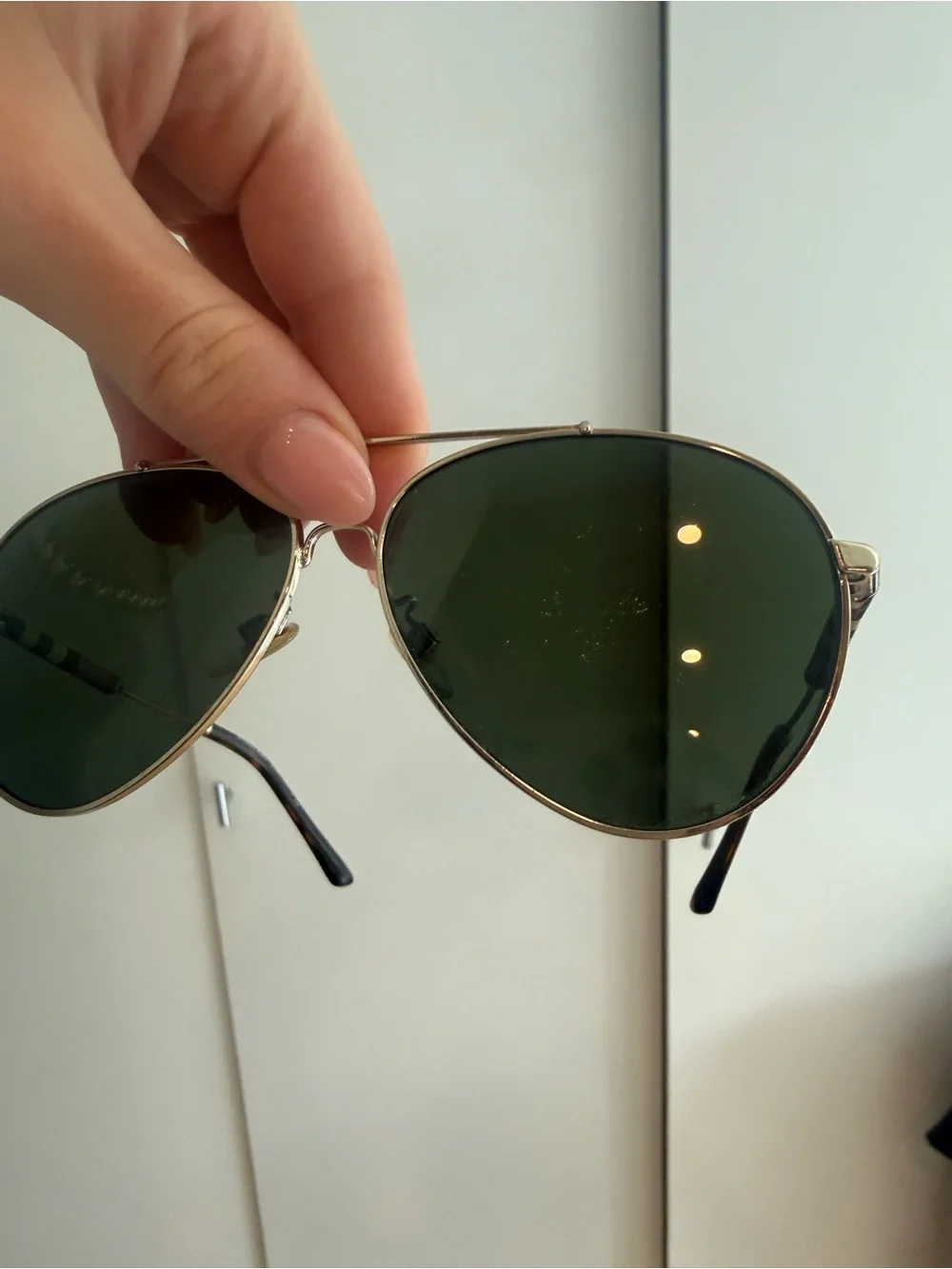 Gold Frame Aviator Sunglasses with Dark Green Lenses